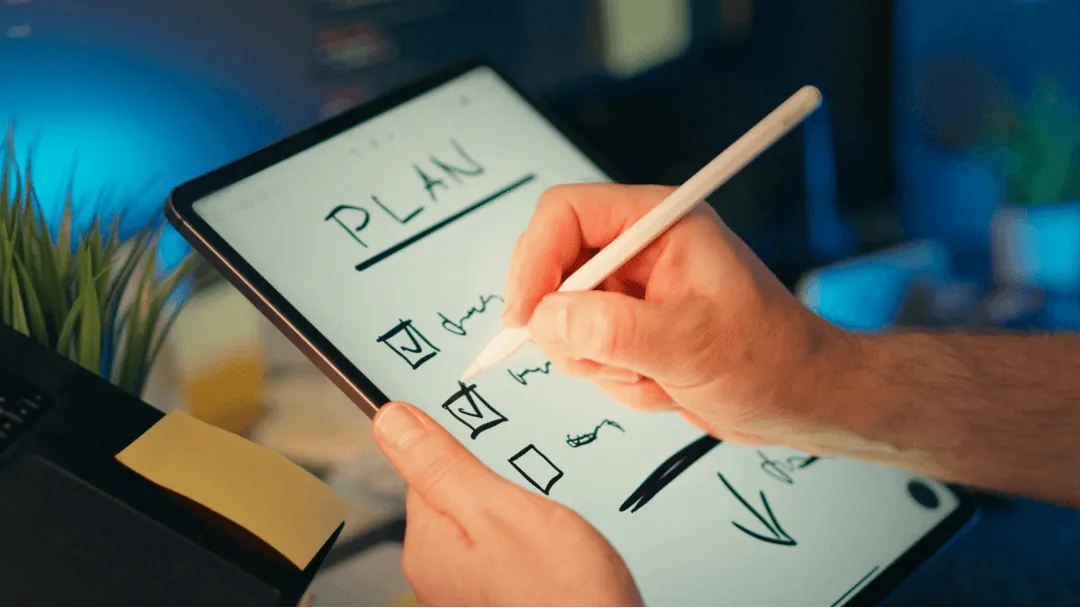 Business plan sketched on a tablet
